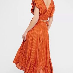 Free People Orange Polka Dot Maxi Skirt
